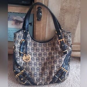 Michael Kors Black and Brown Logo Shoulder Bag